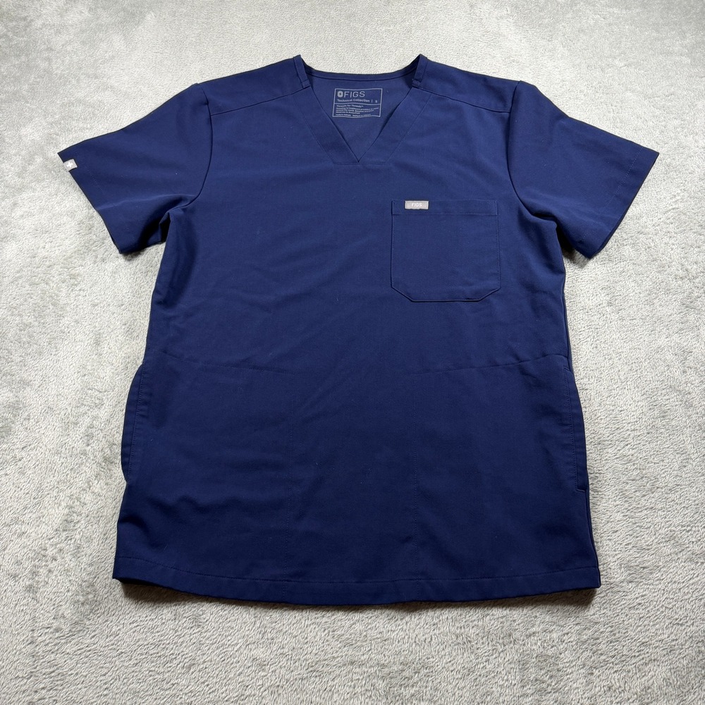 FIGS Chisec Scrub Top Mens Small Navy Blue Three-Pocket V-Neck TM3000